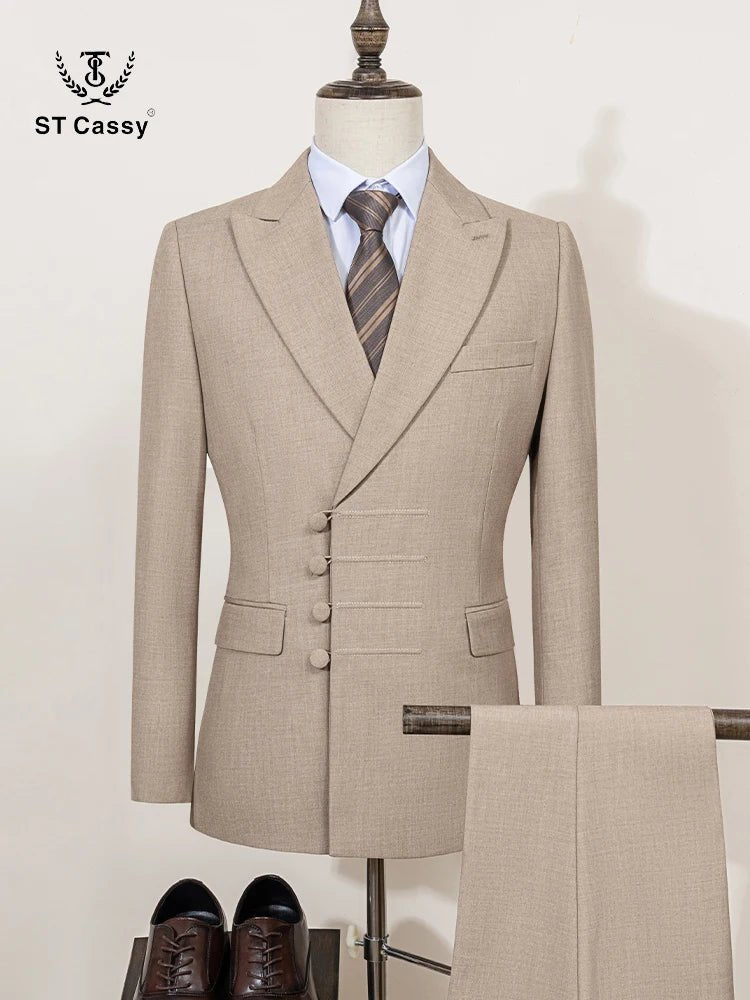 ST Cassy Elegant Men's Suits for Wedding Slim Fit Double Breasted Multiple Buttons Casual Business Two-Piece Dress Party Outfit - Luzilly Bridal & Apparel