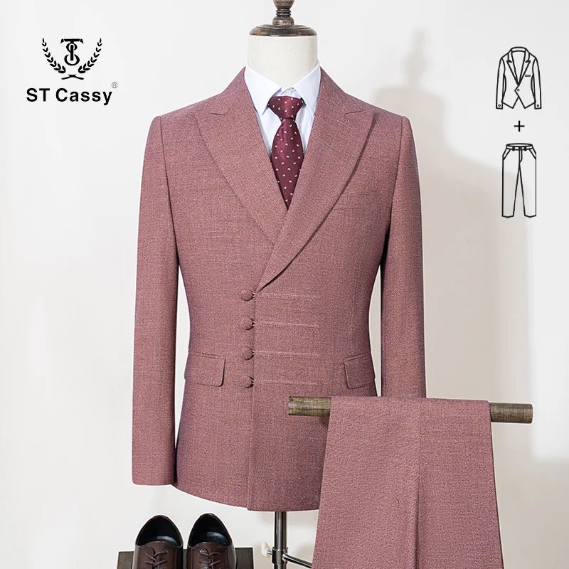 ST Cassy Elegant Men's Suits for Wedding Slim Fit Double Breasted Multiple Buttons Casual Business Two-Piece Dress Party Outfit - Luzilly Bridal & Apparel
