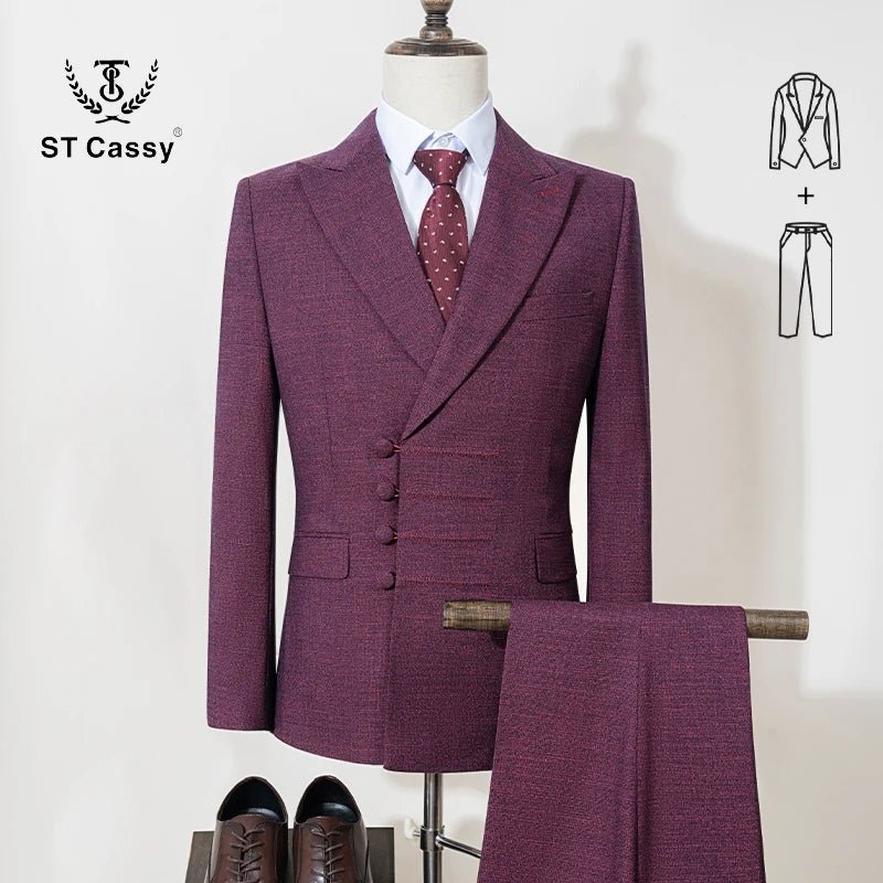 ST Cassy Elegant Men's Suits for Wedding Slim Fit Double Breasted Multiple Buttons Casual Business Two-Piece Dress Party Outfit - Luzilly Bridal & Apparel