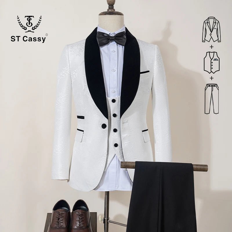 ST Cassy high quality luxury men's suit 3 piece set dinner black party tuxedo banquet attire Fashion Male Groom wedding - Luzilly Bridal & Apparel