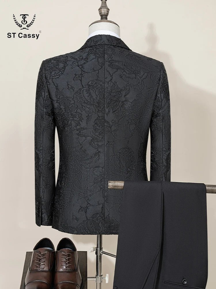 ST Cassy high quality luxury men's suit 3 piece set dinner black party tuxedo banquet attire Fashion Male Groom wedding - Luzilly Bridal & Apparel