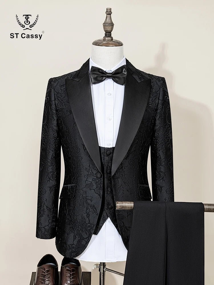 ST Cassy high quality luxury men's suit 3 piece set dinner black party tuxedo banquet attire Fashion Male Groom wedding - Luzilly Bridal & Apparel