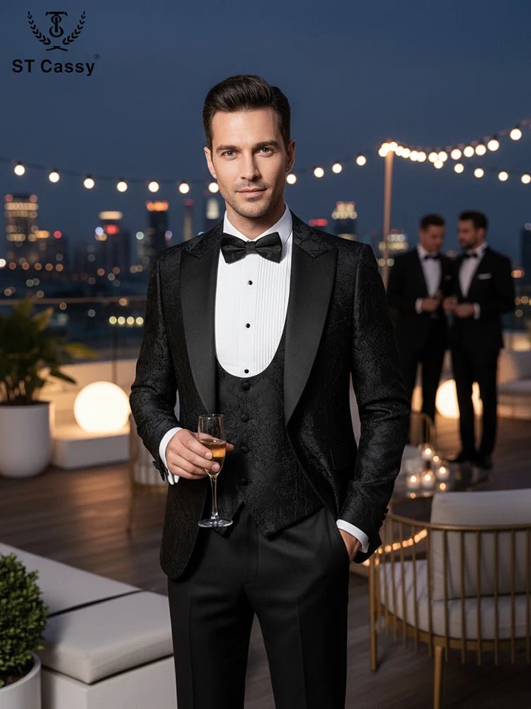 ST Cassy high quality luxury men's suit 3 piece set dinner black party tuxedo banquet attire Fashion Male Groom wedding - Luzilly Bridal & Apparel