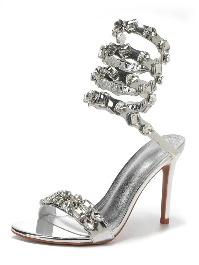 Star style Luxury Crystal Embellished Wraparound Women Sandals Stiletto High heels Gladiator Sandals Summer Wedding Prom Shoes - Luzilly Bridal & Apparel