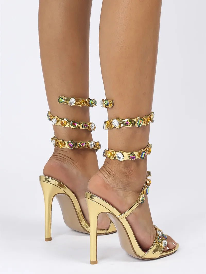 Star style Luxury Crystal Embellished Wraparound Women Sandals Stiletto High heels Gladiator Sandals Summer Wedding Prom Shoes - Luzilly Bridal & Apparel