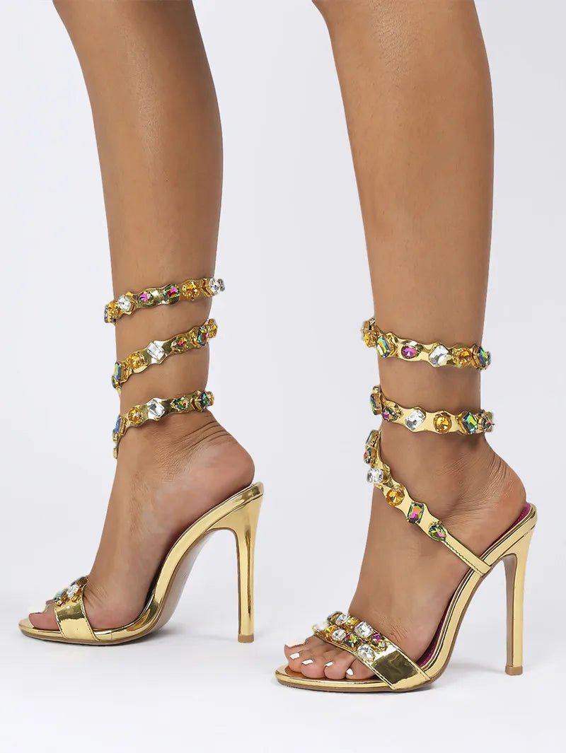 Star style Luxury Crystal Embellished Wraparound Women Sandals Stiletto High heels Gladiator Sandals Summer Wedding Prom Shoes - Luzilly Bridal & Apparel