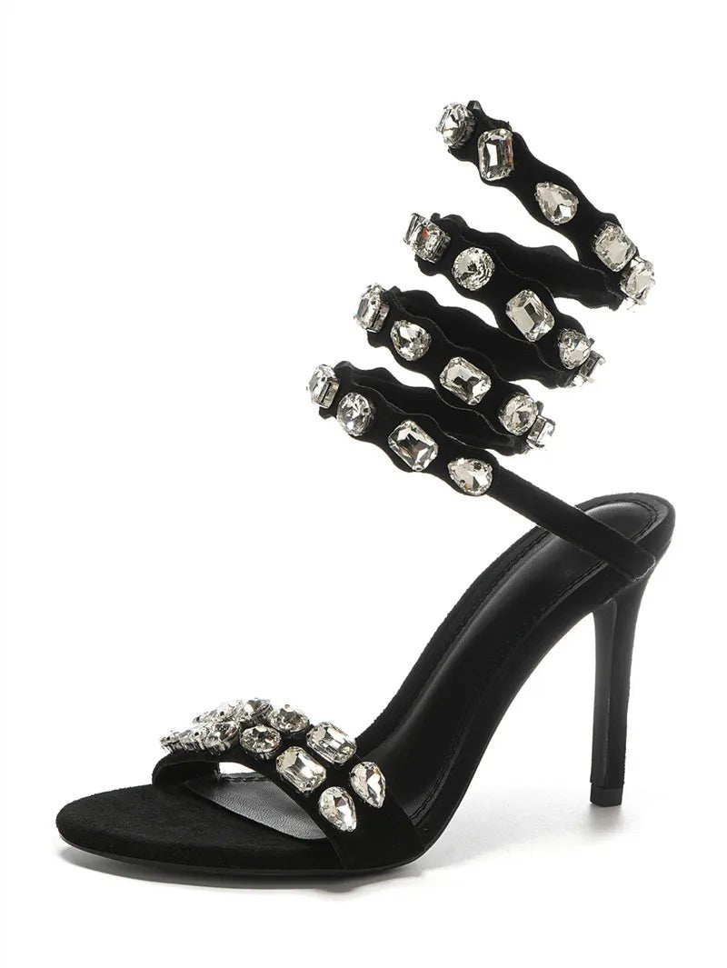 Star style Luxury Crystal Embellished Wraparound Women Sandals Stiletto High heels Gladiator Sandals Summer Wedding Prom Shoes - Luzilly Bridal & Apparel