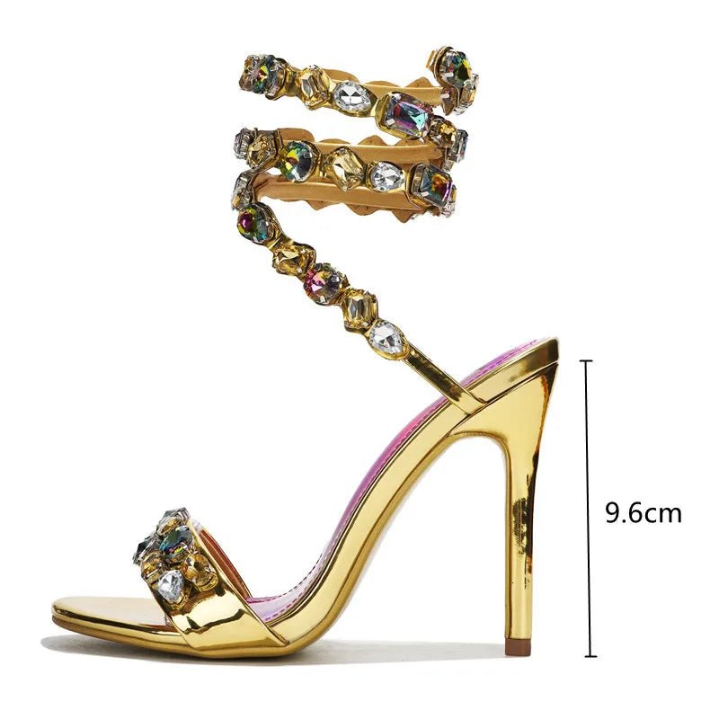 Star style Luxury Crystal Embellished Wraparound Women Sandals Stiletto High heels Gladiator Sandals Summer Wedding Prom Shoes - Luzilly Bridal & Apparel