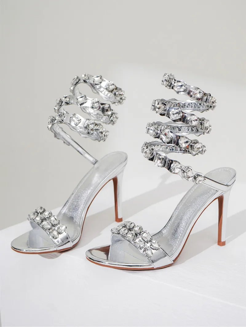 Star style Luxury Crystal Embellished Wraparound Women Sandals Stiletto High heels Gladiator Sandals Summer Wedding Prom Shoes - Luzilly Bridal & Apparel