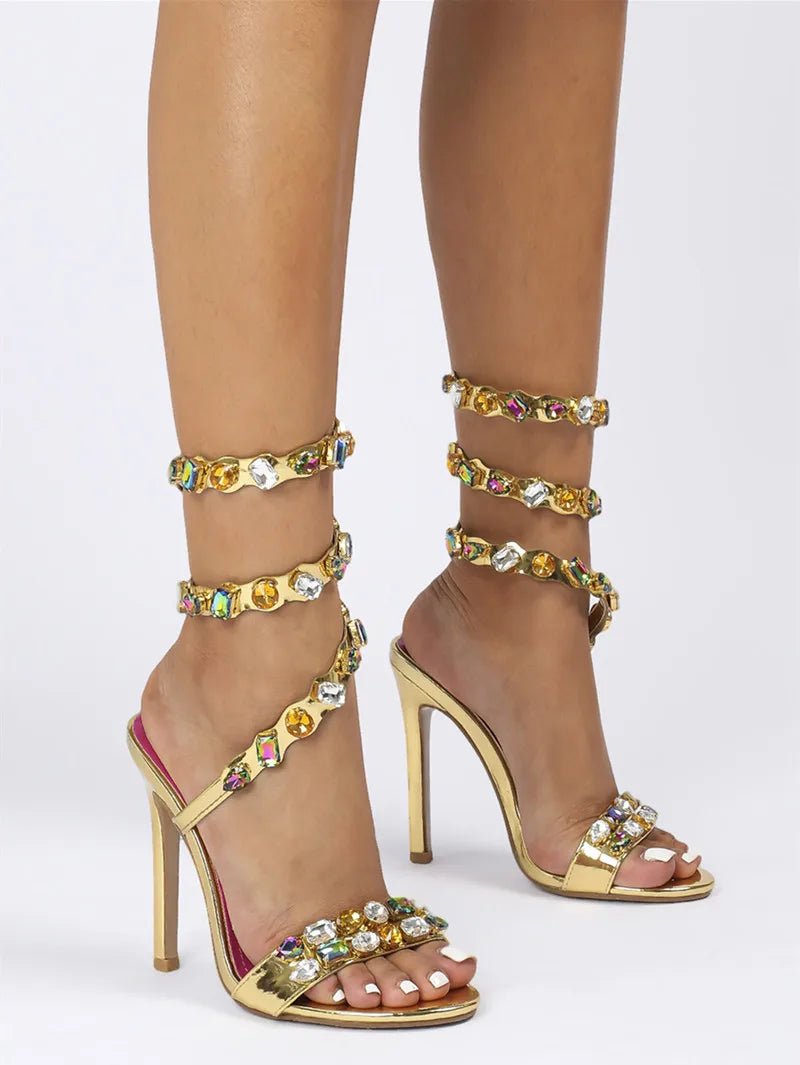 Star style Luxury Crystal Embellished Wraparound Women Sandals Stiletto High heels Gladiator Sandals Summer Wedding Prom Shoes - Luzilly Bridal & Apparel