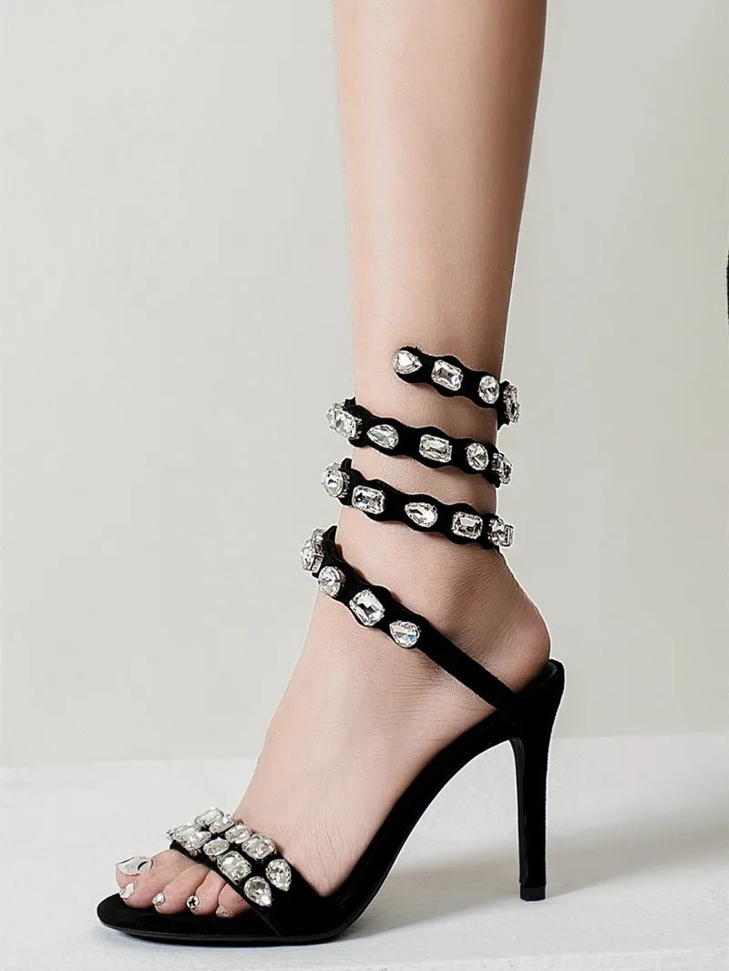 Star style Luxury Crystal Embellished Wraparound Women Sandals Stiletto High heels Gladiator Sandals Summer Wedding Prom Shoes - Luzilly Bridal & Apparel