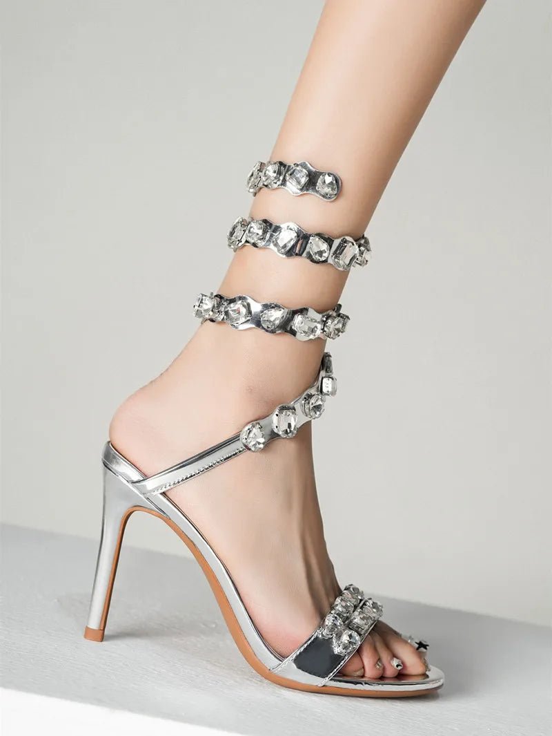 Star style Luxury Crystal Embellished Wraparound Women Sandals Stiletto High heels Gladiator Sandals Summer Wedding Prom Shoes - Luzilly Bridal & Apparel