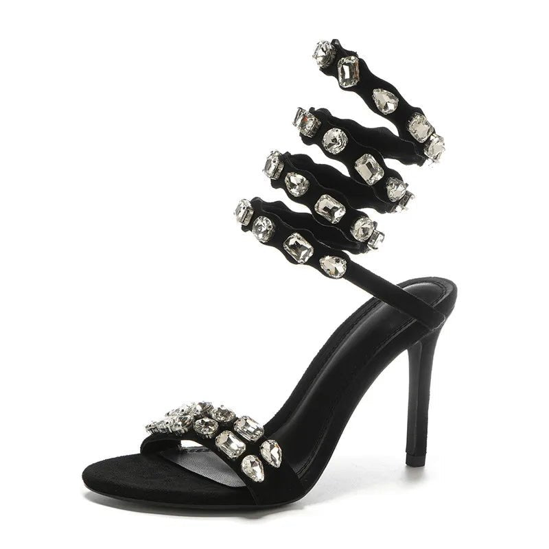 Star style Luxury Crystal Embellished Wraparound Women Sandals Stiletto High heels Gladiator Sandals Summer Wedding Prom Shoes - Luzilly Bridal & Apparel