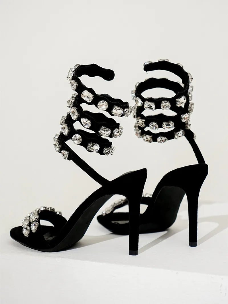 Star style Luxury Crystal Embellished Wraparound Women Sandals Stiletto High heels Gladiator Sandals Summer Wedding Prom Shoes - Luzilly Bridal & Apparel