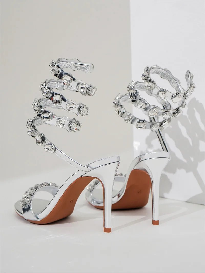 Star style Luxury Crystal Embellished Wraparound Women Sandals Stiletto High heels Gladiator Sandals Summer Wedding Prom Shoes - Luzilly Bridal & Apparel