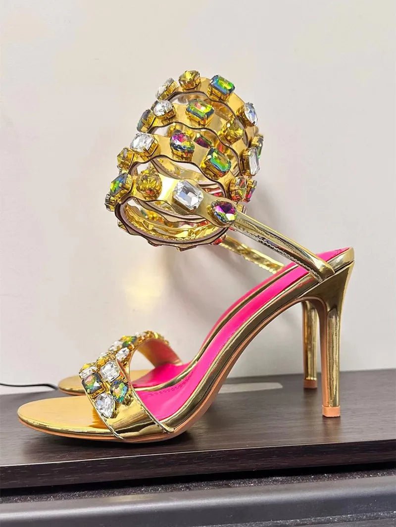 Star style Luxury Crystal Embellished Wraparound Women Sandals Stiletto High heels Gladiator Sandals Summer Wedding Prom Shoes - Luzilly Bridal & Apparel