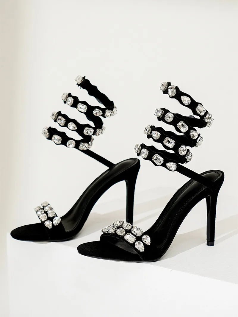 Star style Luxury Crystal Embellished Wraparound Women Sandals Stiletto High heels Gladiator Sandals Summer Wedding Prom Shoes - Luzilly Bridal & Apparel