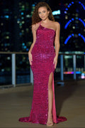 Stardust One Shoulder Sequin Gown - Fuchsia - FINAL SALE - Luzilly Bridal & Apparel
