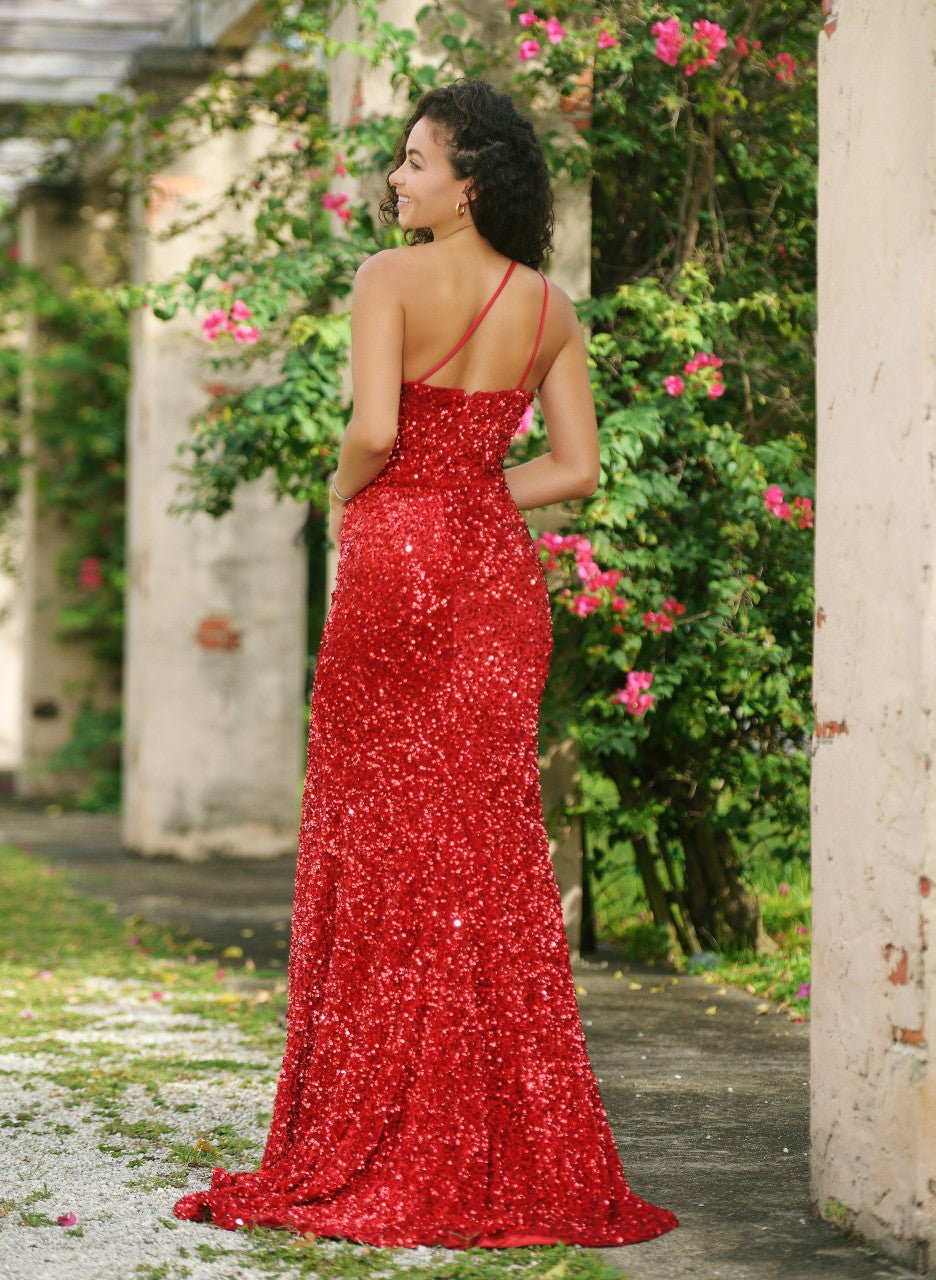 Stardust One Shoulder Sequin Gown - Red - FINAL SALE - Luzilly Bridal & Apparel