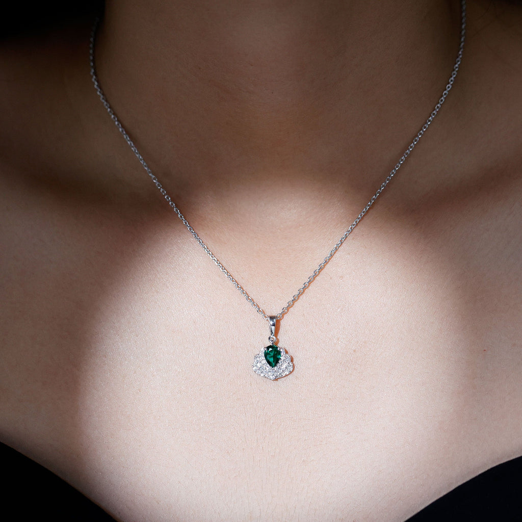 Sterling Silver Pear Shape Lab Emerald Statement Necklace for Wedding - Luzilly Bridal & Apparel