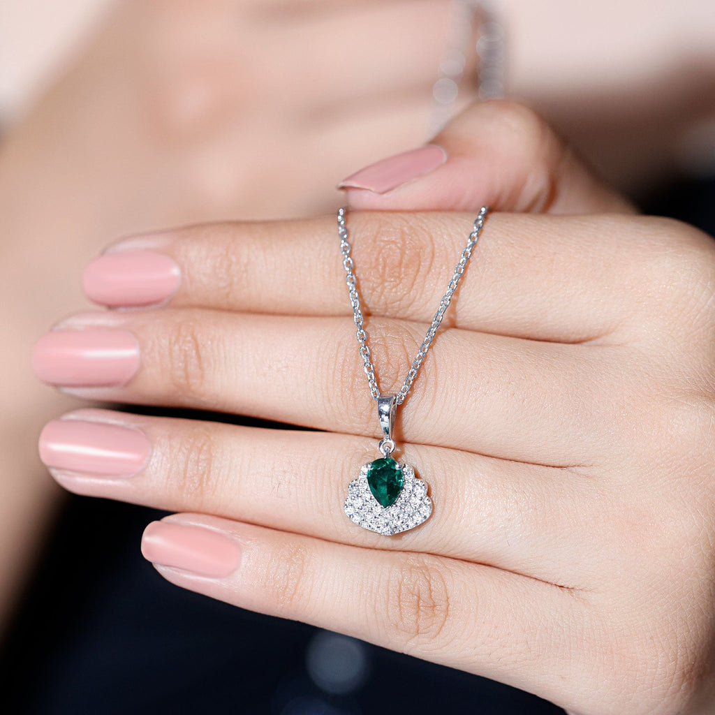 Sterling Silver Pear Shape Lab Emerald Statement Necklace for Wedding - Luzilly Bridal & Apparel