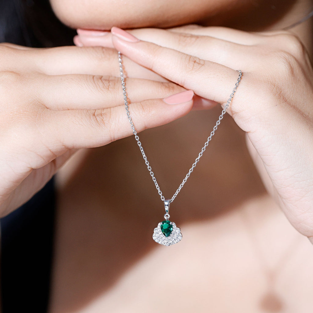 Sterling Silver Pear Shape Lab Emerald Statement Necklace for Wedding - Luzilly Bridal & Apparel