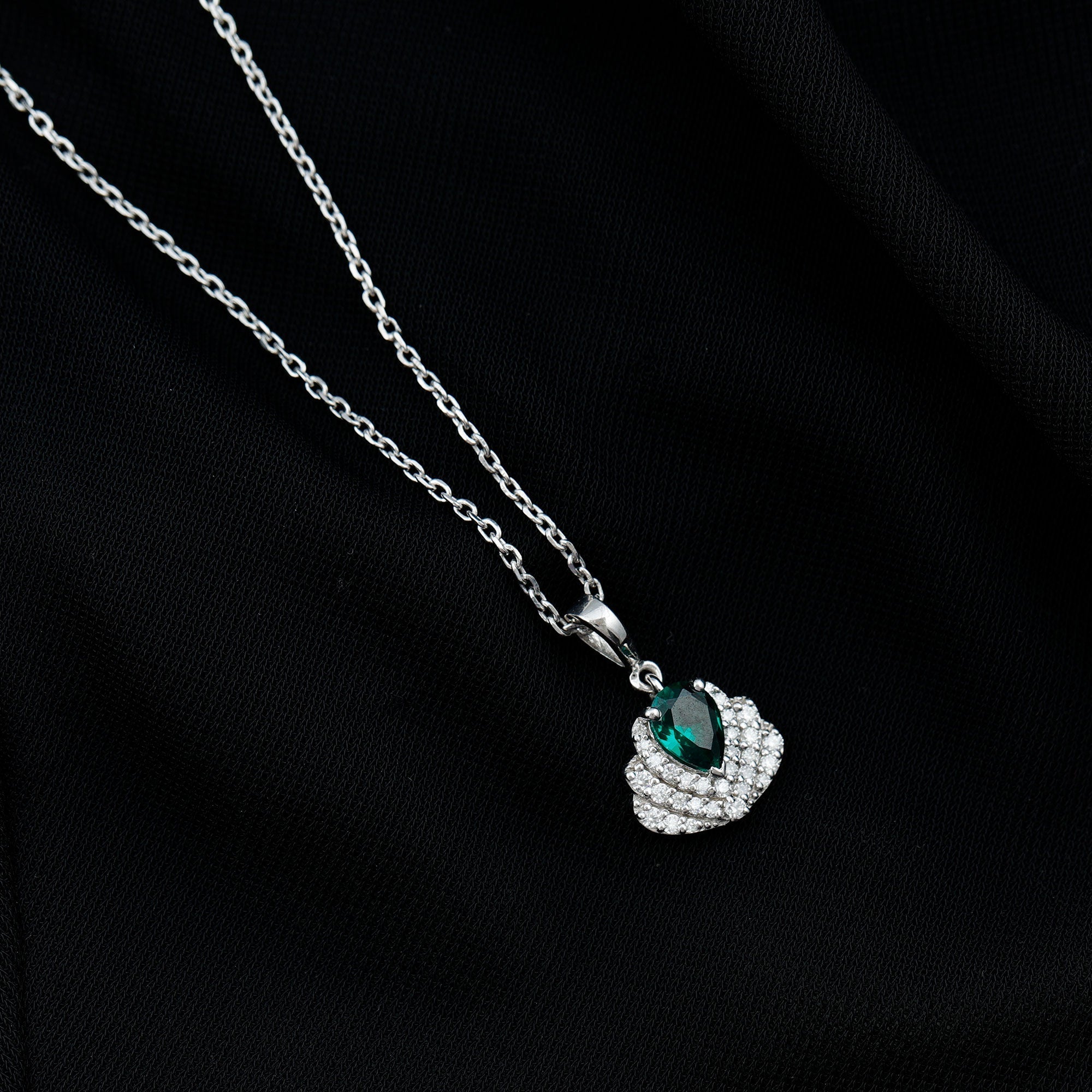 Sterling Silver Pear Shape Lab Emerald Statement Necklace for Wedding - Luzilly Bridal & Apparel