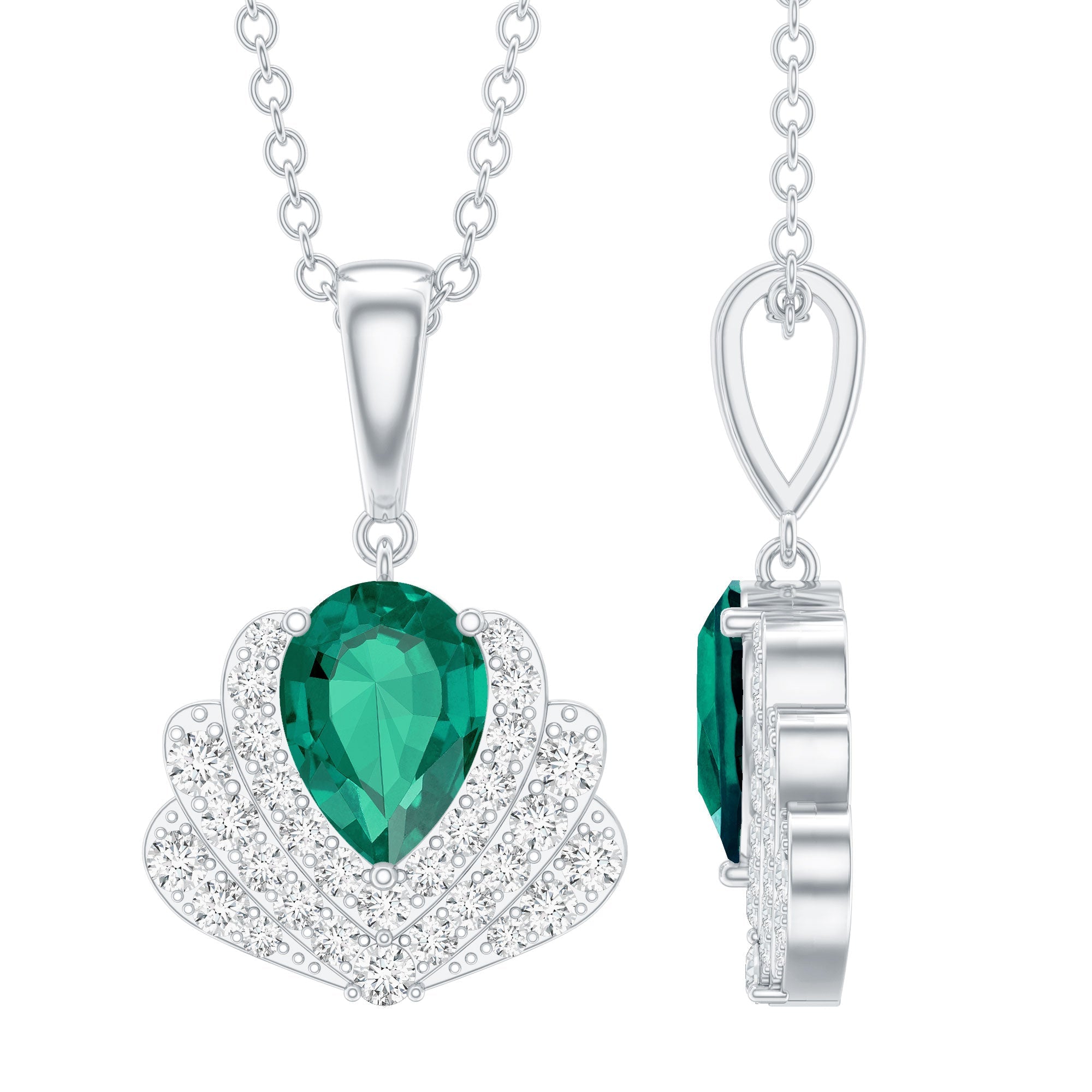 Sterling Silver Pear Shape Lab Emerald Statement Necklace for Wedding - Luzilly Bridal & Apparel