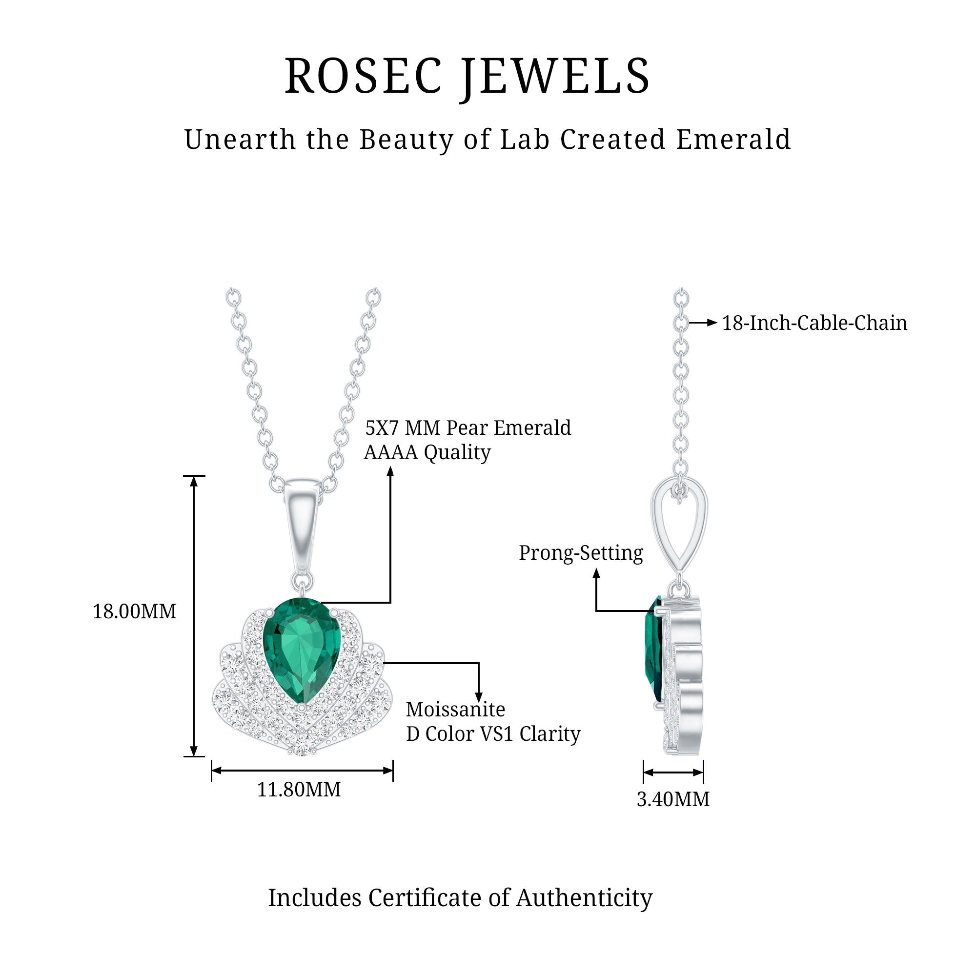 Sterling Silver Pear Shape Lab Emerald Statement Necklace for Wedding - Luzilly Bridal & Apparel