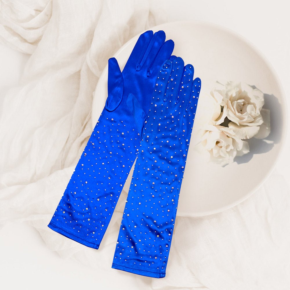 Stone Embellished Dressy Satin Long Wedding Gloves - Luzilly Bridal & Apparel