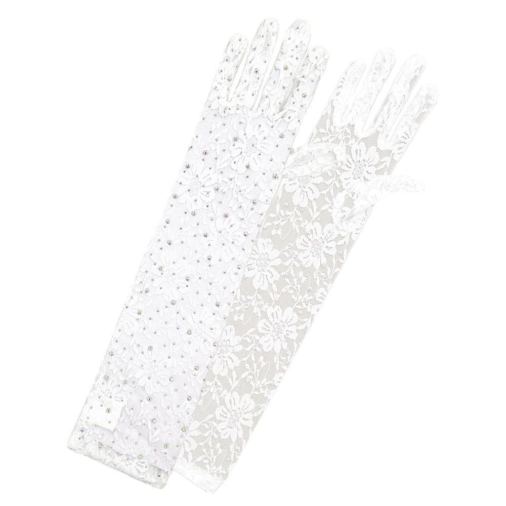 Stone Embellished Floral Lace Dressy Long Wedding Gloves - Luzilly Bridal & Apparel