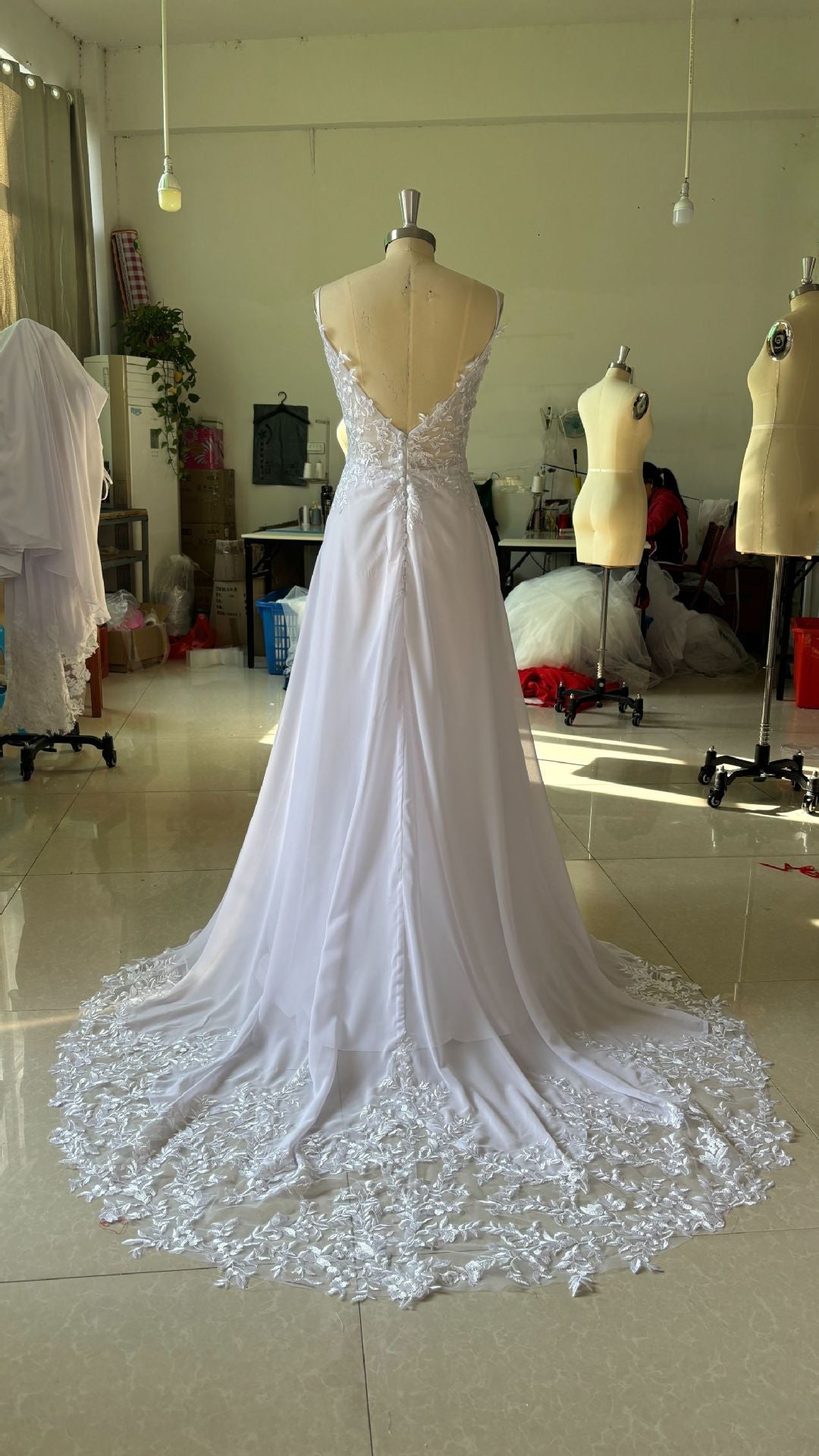 Strap Fishtail Wedding Dress Bridal Slim Satin Lace Dress - Luzilly Bridal & Apparel