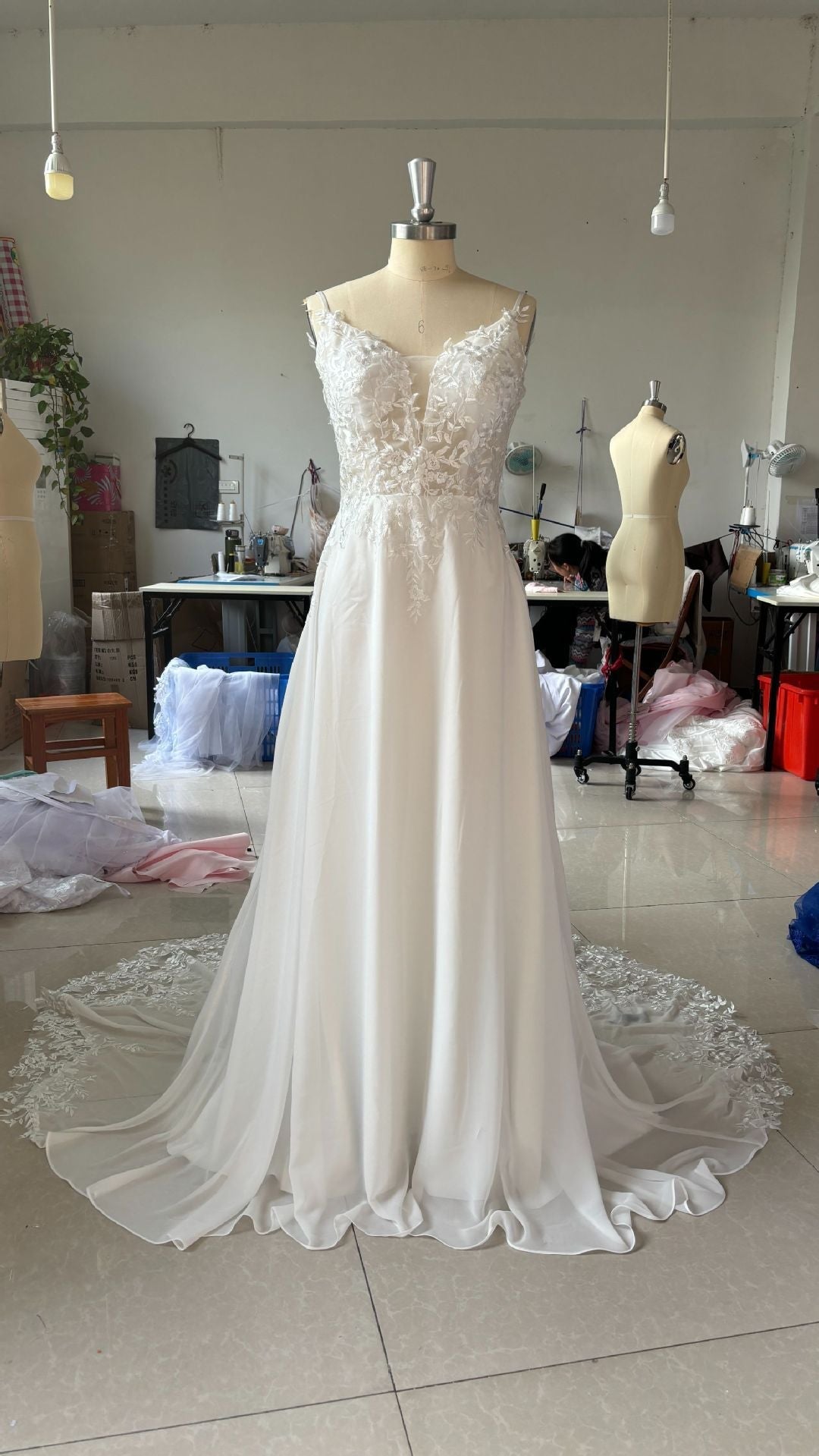 Strap Fishtail Wedding Dress Bridal Slim Satin Lace Dress - Luzilly Bridal & Apparel