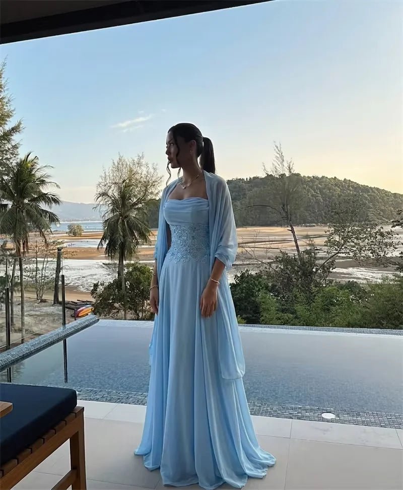 Strapless Beaded Appliqué A-Line Prom Dress with Shawl - Luzilly Bridal & Apparel