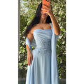 Strapless Beaded Appliqué A-Line Prom Dress with Shawl - Luzilly Bridal & Apparel