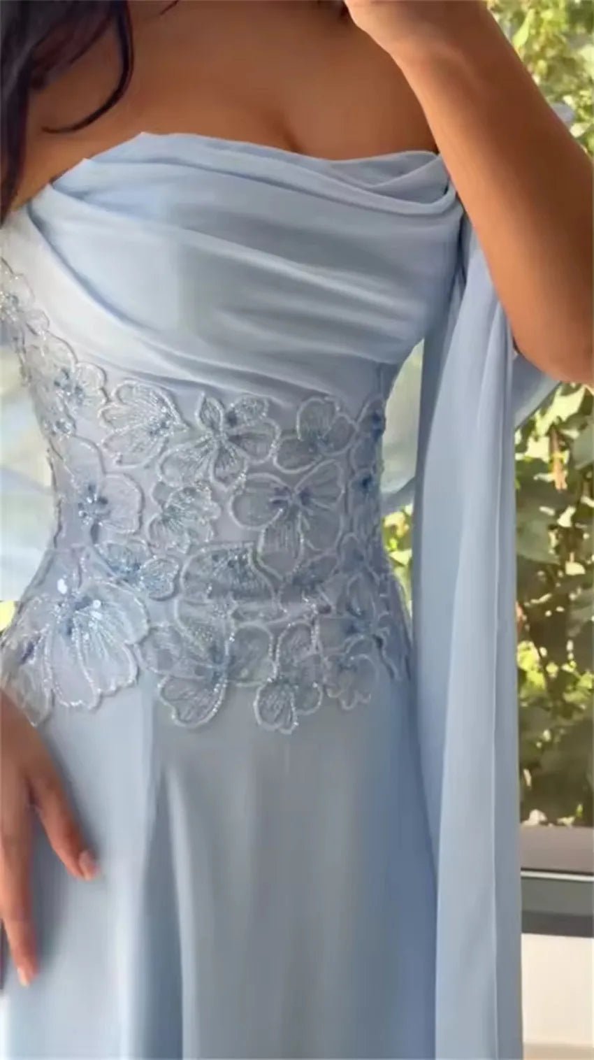 Strapless Beaded Appliqué A-Line Prom Dress with Shawl - Luzilly Bridal & Apparel