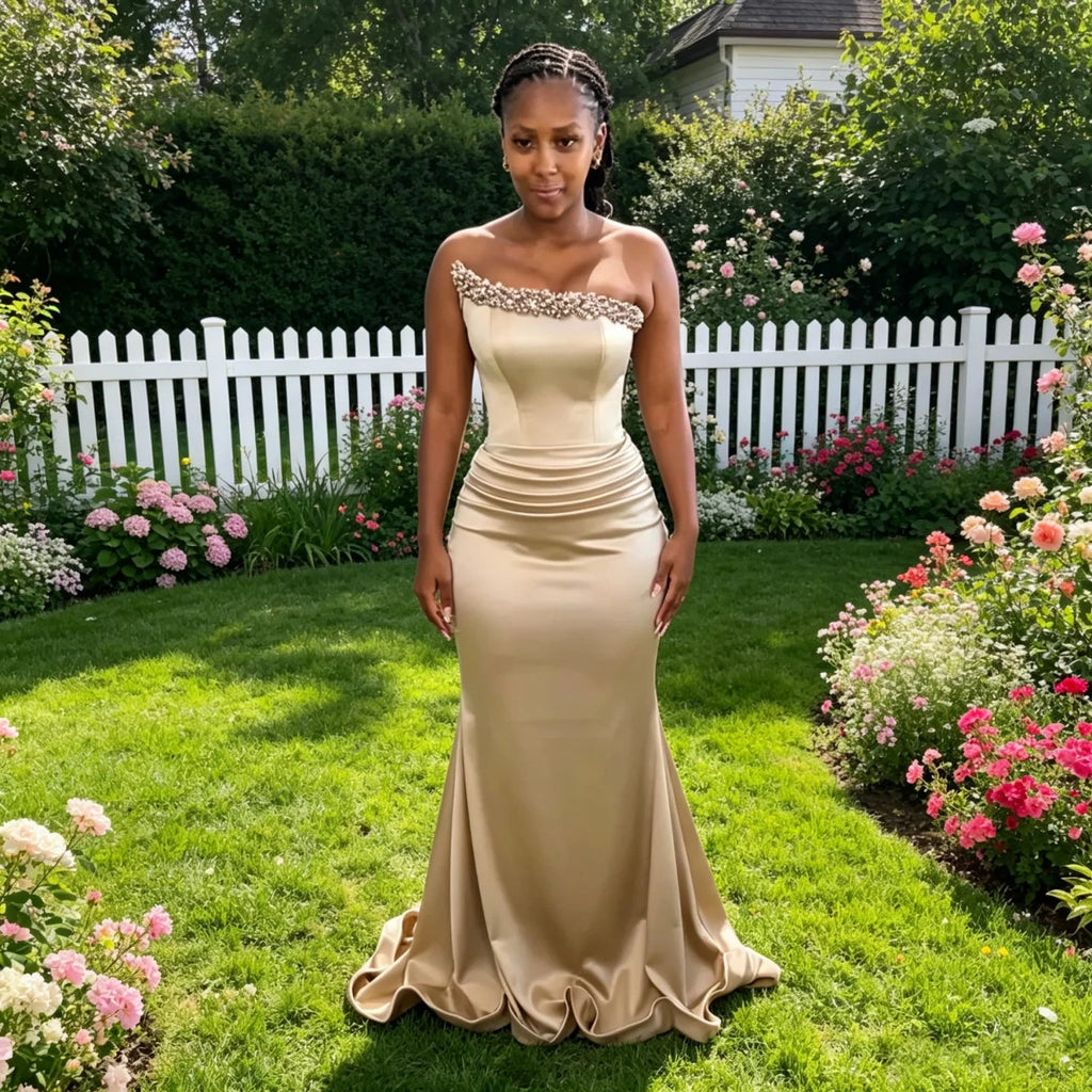 Strapless Beaded Corset Mermaid Bridesmaid Dress - Luzilly Bridal & Apparel