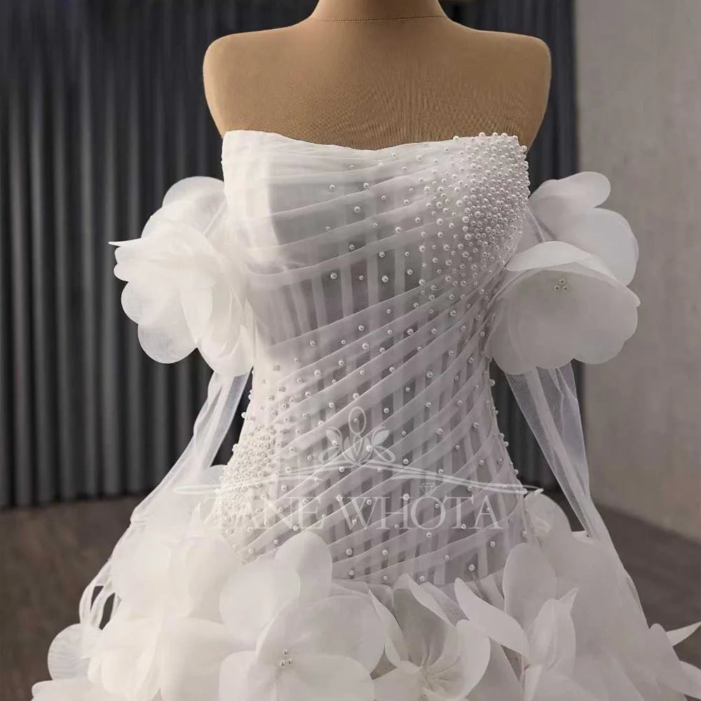 Strapless Beaded Wedding Gown with High Slit - Luzilly Bridal & Apparel