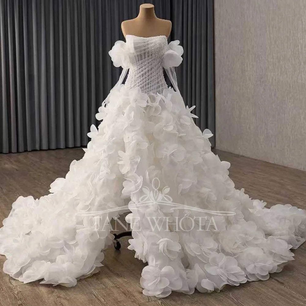 Strapless Beaded Wedding Gown with High Slit - Luzilly Bridal & Apparel