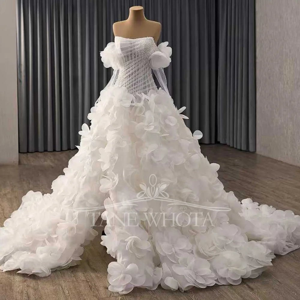 Strapless Beaded Wedding Gown with High Slit - Luzilly Bridal & Apparel