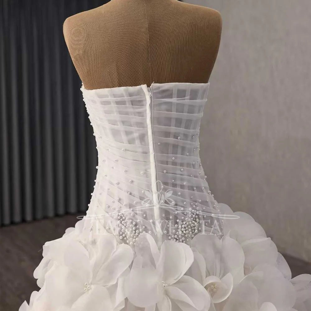 Strapless Beaded Wedding Gown with High Slit - Luzilly Bridal & Apparel