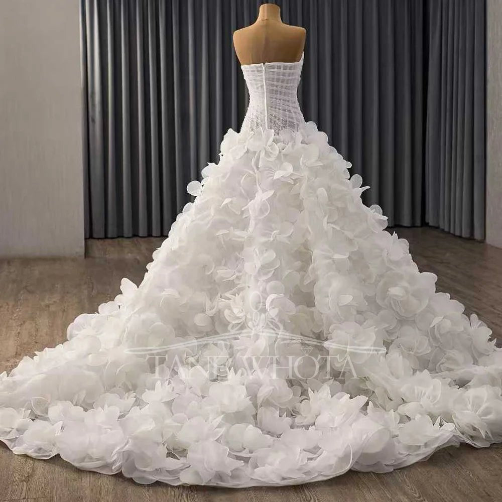 Strapless Beaded Wedding Gown with High Slit - Luzilly Bridal & Apparel