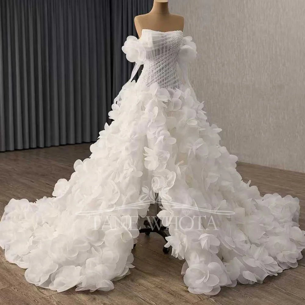 Strapless Beaded Wedding Gown with High Slit - Luzilly Bridal & Apparel