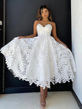 Strapless Lace A-Line Tea-Length Wedding Dress - Luzilly Bridal & Apparel