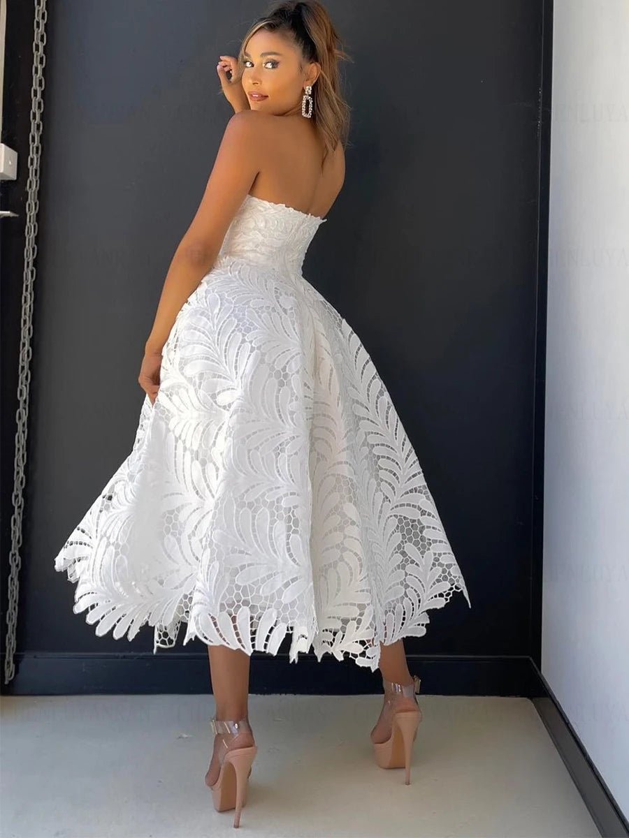 Strapless Lace A-Line Tea-Length Wedding Dress - Luzilly Bridal & Apparel