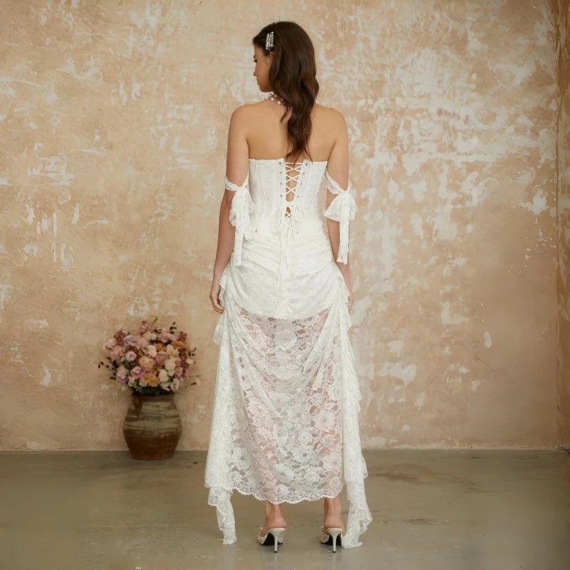 Strapless Lace Pearl Mini Cocktail Dress - Luzilly Bridal & Apparel