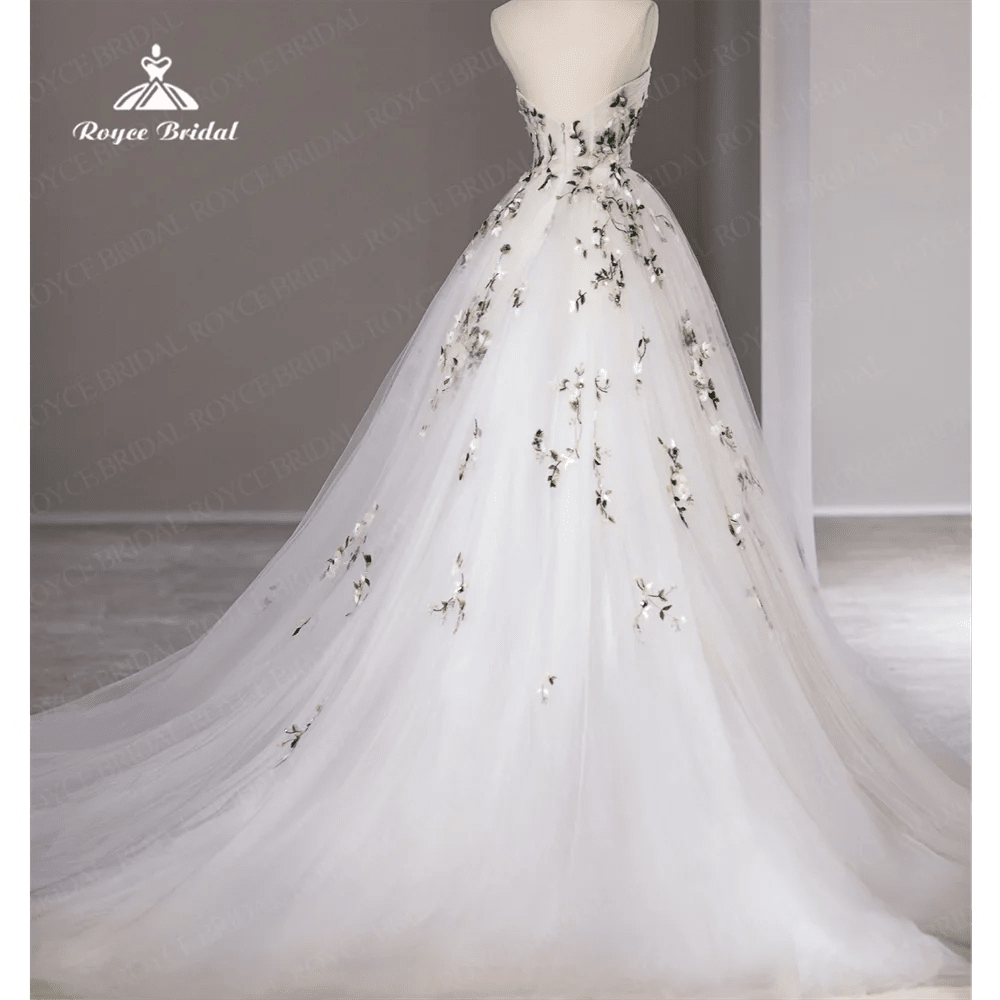 Strapless Organza A-Line Wedding Gown with Embroidery - Luzilly Bridal & Apparel