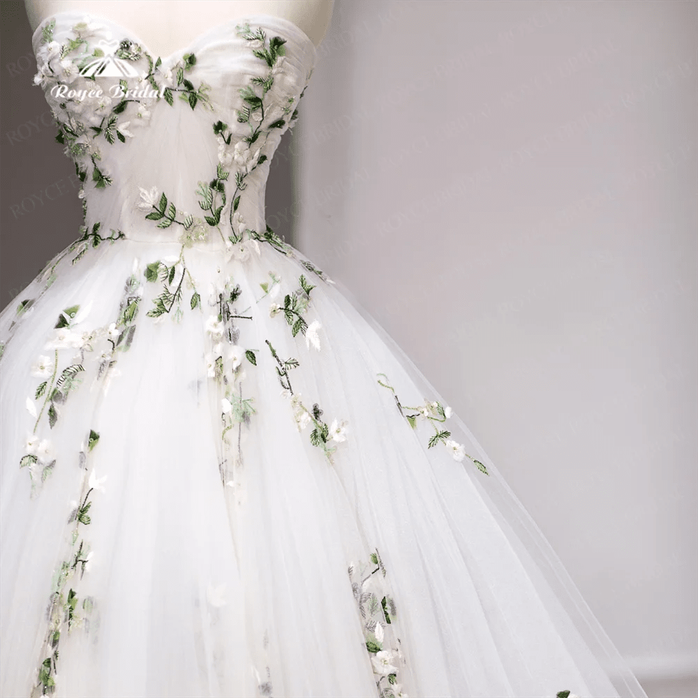 Strapless Organza A-Line Wedding Gown with Embroidery - Luzilly Bridal & Apparel