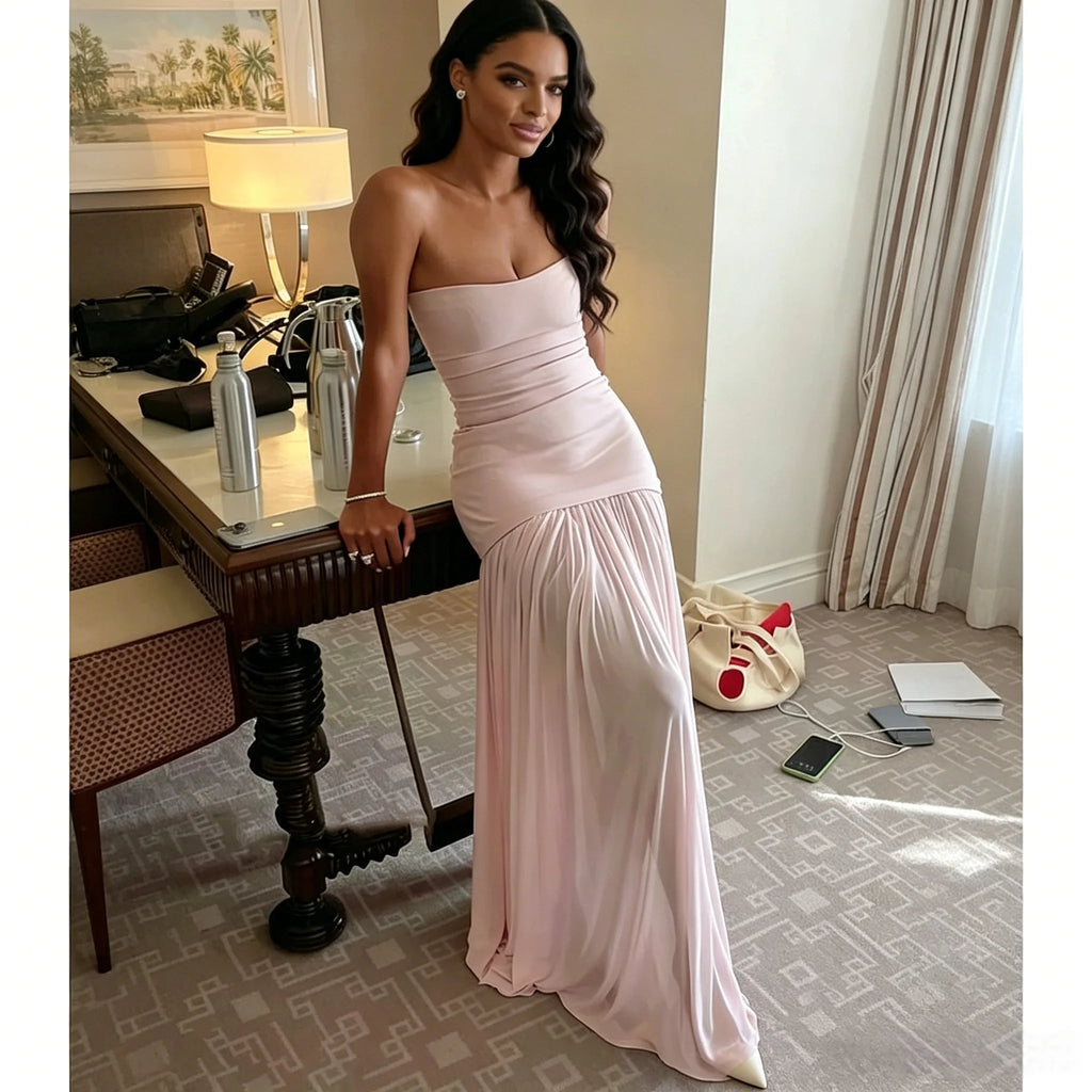 Strapless Pleated Chiffon Bridesmaid Dress - Luzilly Bridal & Apparel