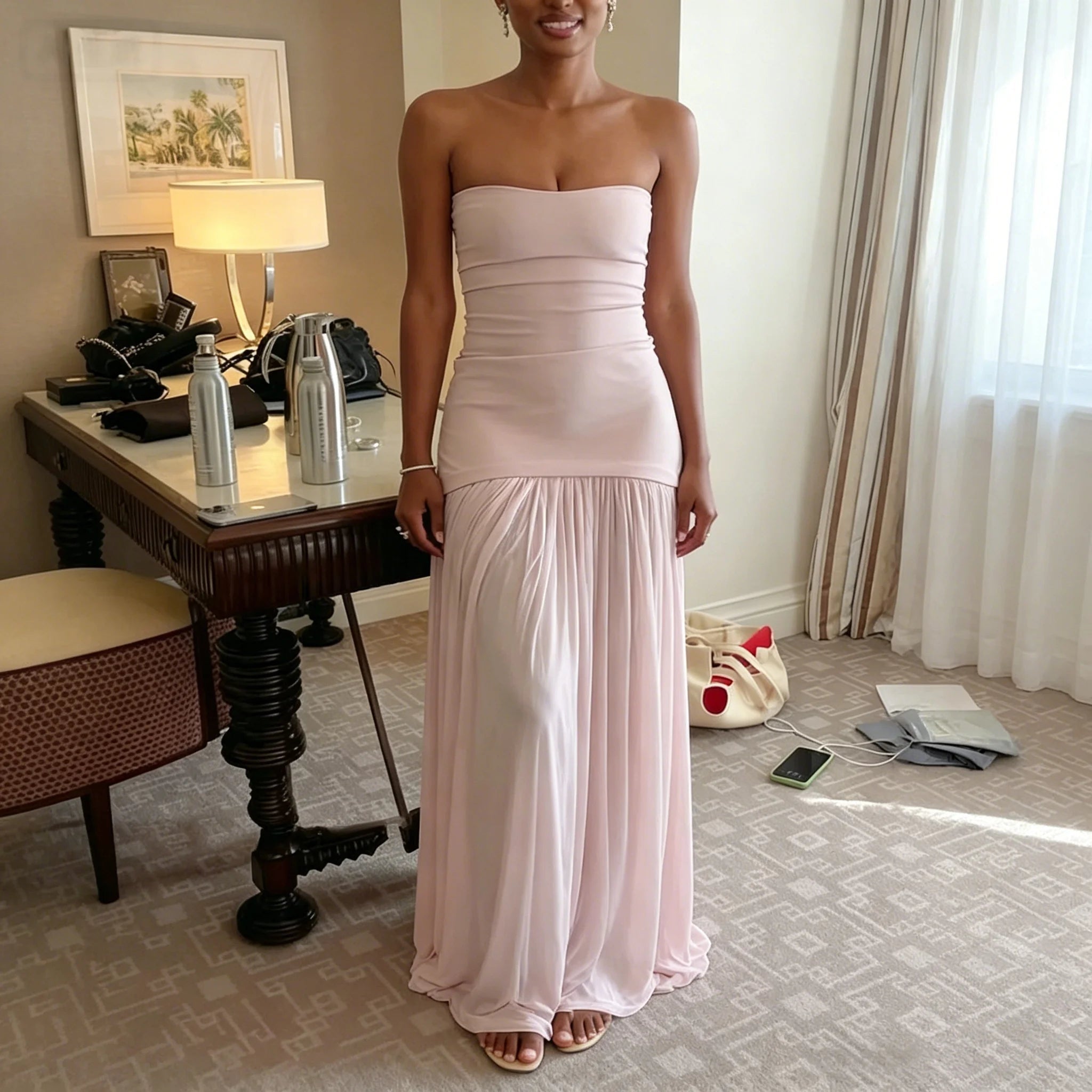 Strapless Pleated Chiffon Bridesmaid Dress - Luzilly Bridal & Apparel